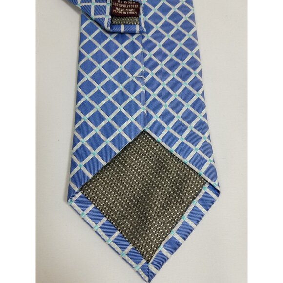 Covington Blue Plaid Mens Necktie Polyester Hand Made Geometric Squares - Picture 4 of 7